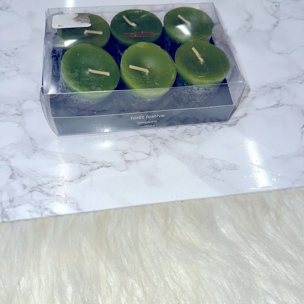 Pier 1 Foret Festive small Green Candles Set scent holiday forest